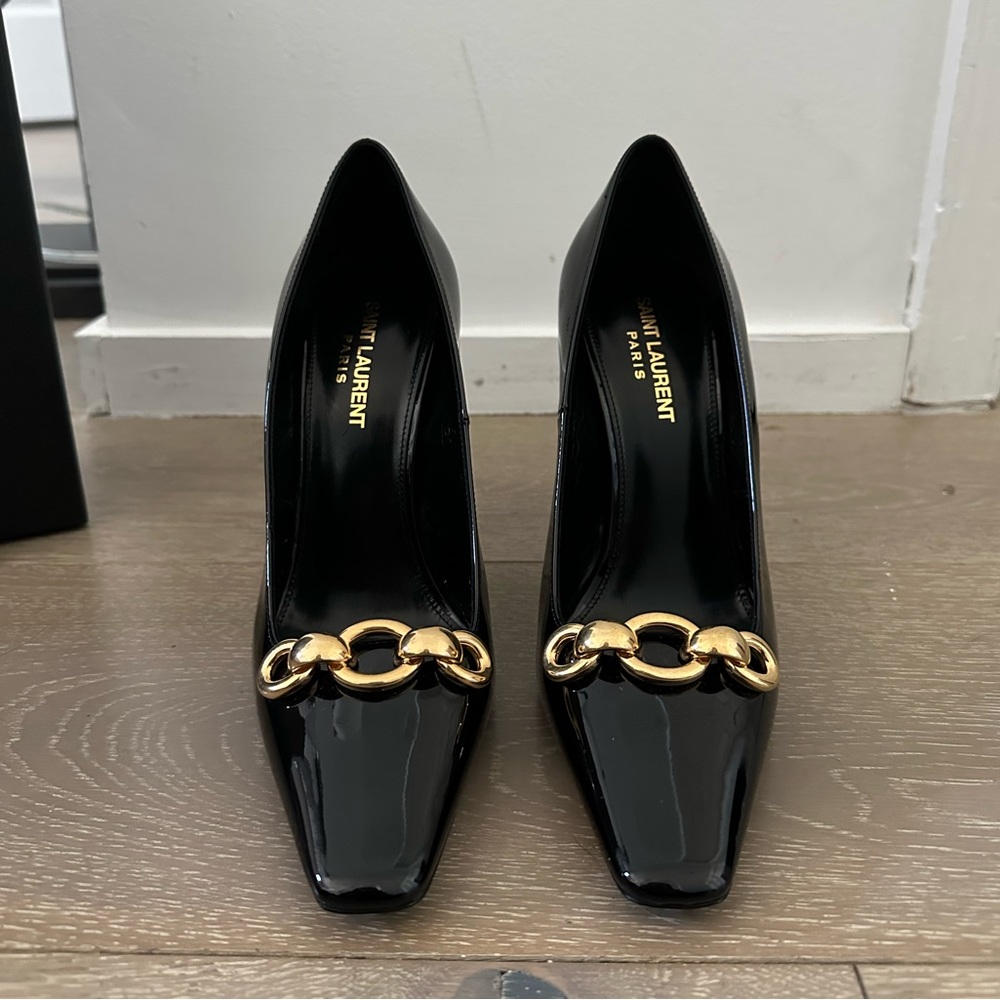 Saint Laurent Silvana Pump Patent Leather Authentic New 37.5 Heel Shoes